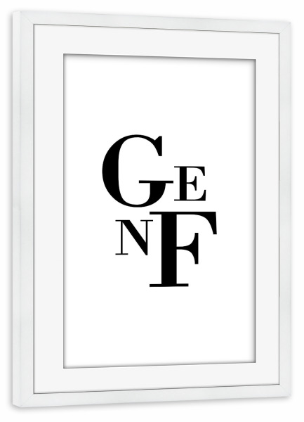 Poster mit Rahmen weiß "Genf Buchstabensalat" artboxONE - Städte,Typografie,Schwarzweiß,Städte / Weitere