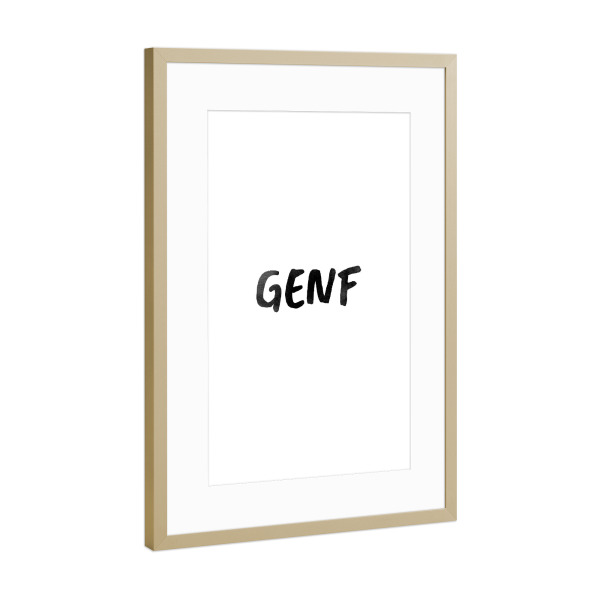 Poster mit Rahmen Gold "Genf Aquarell SW" artboxONE - Städte,Typografie,Schwarzweiß,Städte / Weitere