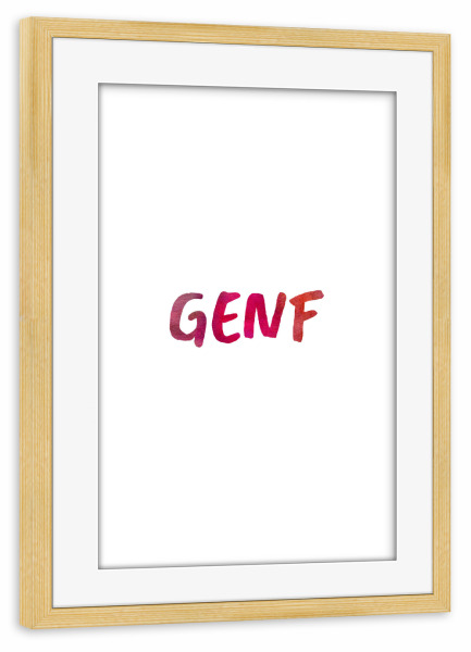 Poster mit Rahmen kiefer "Genf Aquarell Bunt" artboxONE - Städte,Typografie,Städte / Weitere