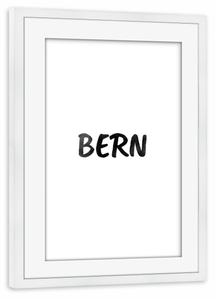 Poster mit Rahmen weiß "Bern Aquarell SW" artboxONE - Städte,Typografie,Schwarzweiß,Städte / Weitere