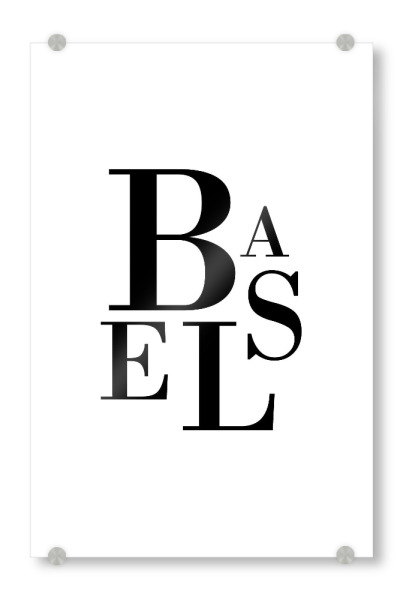 Acrylglasbild "Basel Buchstabensalat" artboxONE - Städte,Typografie,Schwarzweiß,Städte / Weitere