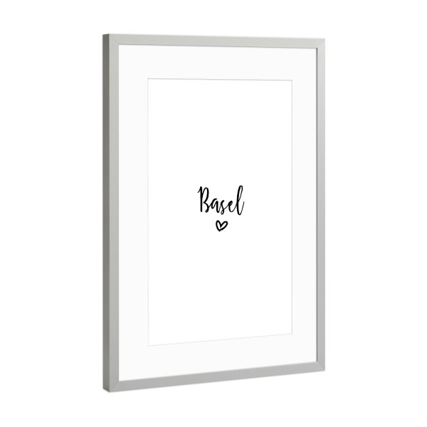 Poster mit Rahmen Silber "I Heart Basel" artboxONE - Städte,Typografie,Schwarzweiß,Städte / Weitere