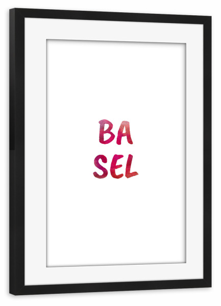 Poster mit Rahmen schwarz "Basel Aquarell Bunt" artboxONE - Städte,Typografie,Städte / Weitere