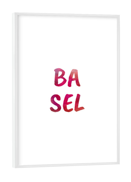 Poster mit weißem Rahmen "Basel Aquarell Bunt" artboxONE - Städte,Typografie,Städte / Weitere