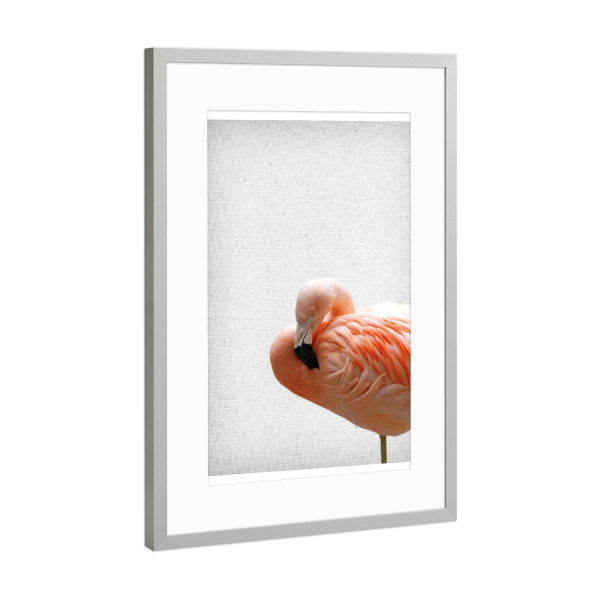 Poster mit Rahmen Silber "Flamingo 09" artboxONE - Natur,Tiere - Flamingo,Vogel,Tier,Rosa,Pink,Skandinavisch,Minimalistisch,Moderne kunst
