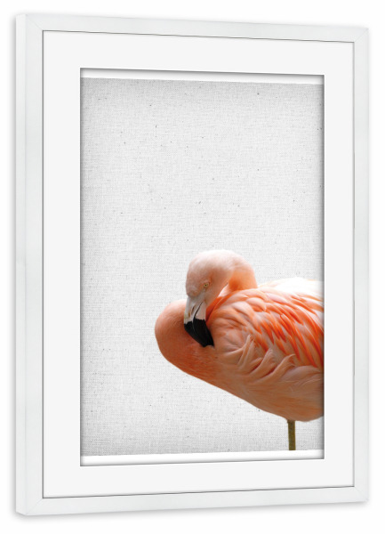 Poster mit Rahmen weiß "Flamingo 09" artboxONE - Natur,Tiere - Flamingo,Vogel,Tier,Rosa,Pink,Skandinavisch,Minimalistisch,Moderne kunst