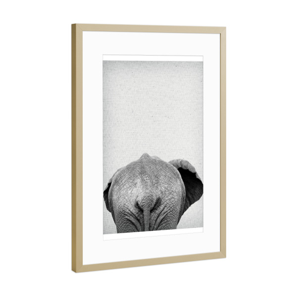 Poster mit Rahmen Gold "Elephant 05" artboxONE - Natur,Für Kinder,Tiere,Schwarzweiß
