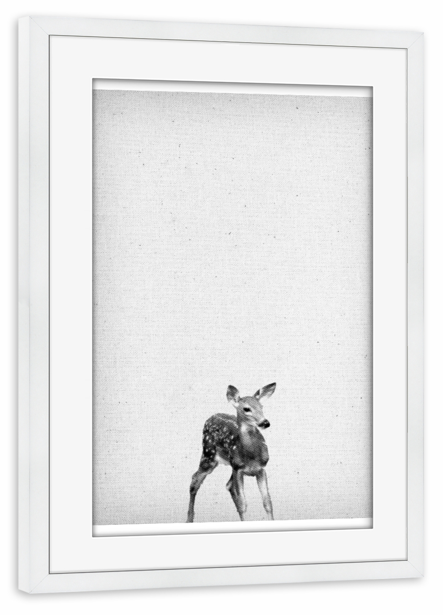 Poster mit Rahmen weiß "Rehkitz 03" artboxONE - Natur,Für Kinder,Tiere,Abstrakt,Schwarzweiß - Rehkitz,Bambi,Tier,Natur,Wald,Reh