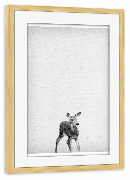 Poster mit Rahmen kiefer "Rehkitz 03" artboxONE - Natur,Für Kinder,Tiere,Abstrakt,Schwarzweiß - Rehkitz,Bambi,Tier,Natur,Wald,Reh