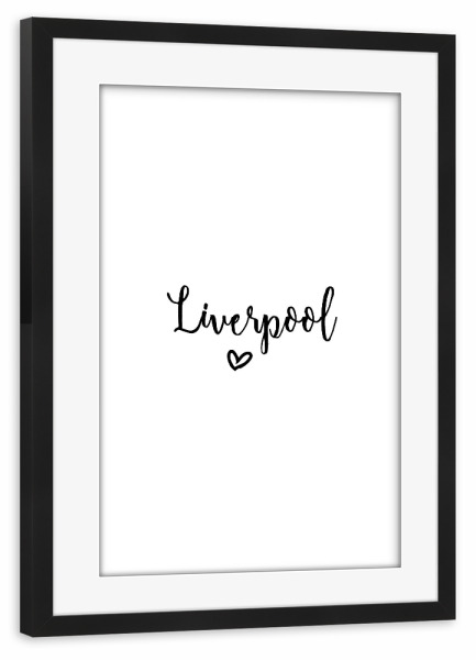 Poster mit Rahmen schwarz "I Heart Liverpool" artboxONE - Städte,Typografie,Schwarzweiß,Städte / Weitere