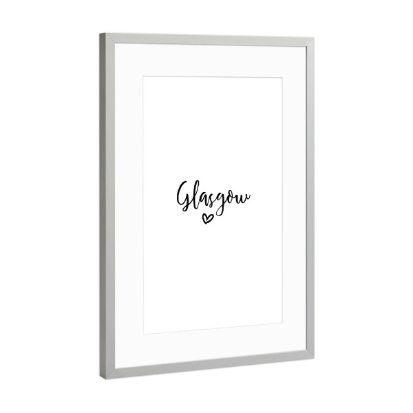 Poster mit Rahmen Silber "I Heart Glasgow" artboxONE - Städte,Typografie,Schwarzweiß,Städte / Weitere