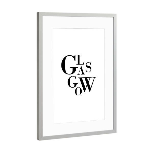 Poster mit Rahmen Silber "Glasgow Buchstabensalat" artboxONE - Städte,Typografie,Schwarzweiß,Städte / Weitere