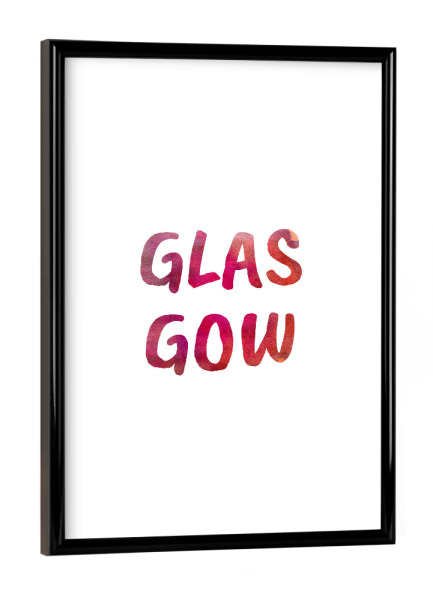 Poster mit schwarzem Rahmen "Glasgow Aquarell Bunt" artboxONE - Städte,Typografie,Städte / Weitere