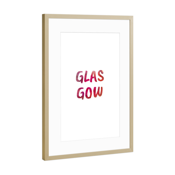 Poster mit Rahmen Gold "Glasgow Aquarell Bunt" artboxONE - Städte,Typografie,Städte / Weitere