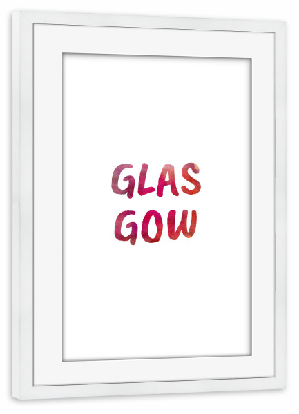 Poster mit Rahmen weiß "Glasgow Aquarell Bunt" artboxONE - Städte,Typografie,Städte / Weitere