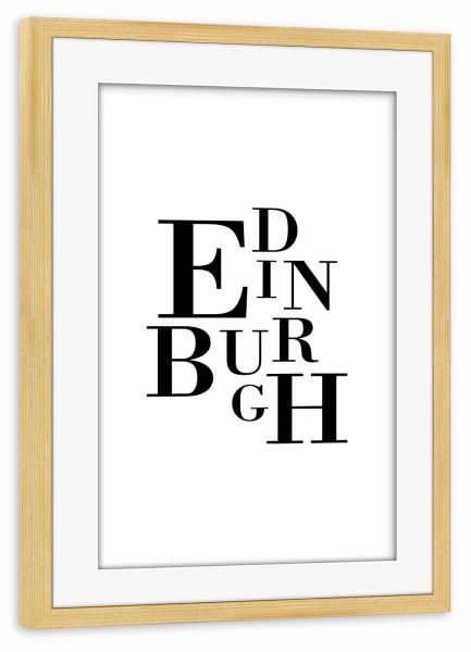 Poster mit Rahmen kiefer "Edinburgh Buchstabensalat" artboxONE - Städte,Typografie,Schwarzweiß,Städte / Weitere