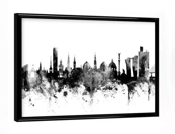Poster mit schwarzem Rahmen "Copenhagen Denmark Skyline" artboxONE - Städte,Reise,Schwarzweiß