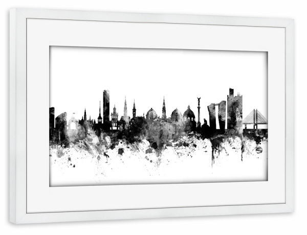 Poster mit Rahmen weiß "Copenhagen Denmark Skyline" artboxONE - Städte,Reise,Schwarzweiß