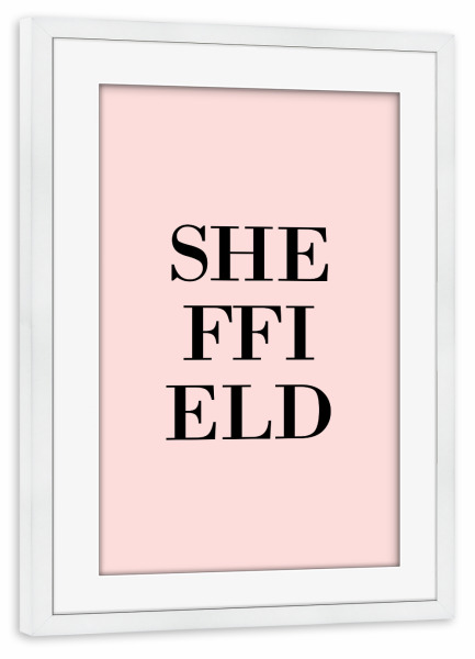 Poster mit Rahmen weiß "Sheffield Rosa" artboxONE - Städte,Typografie,Städte / Weitere
