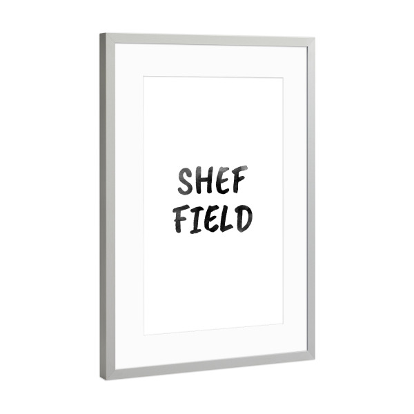 Poster mit Rahmen Silber "Sheffield Aquarell SW" artboxONE - Städte,Typografie,Schwarzweiß,Städte / Weitere