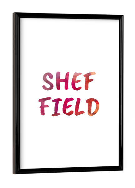 Poster mit schwarzem Rahmen "Sheffield Aquarell Bunt" artboxONE - Städte,Typografie,Städte / Weitere