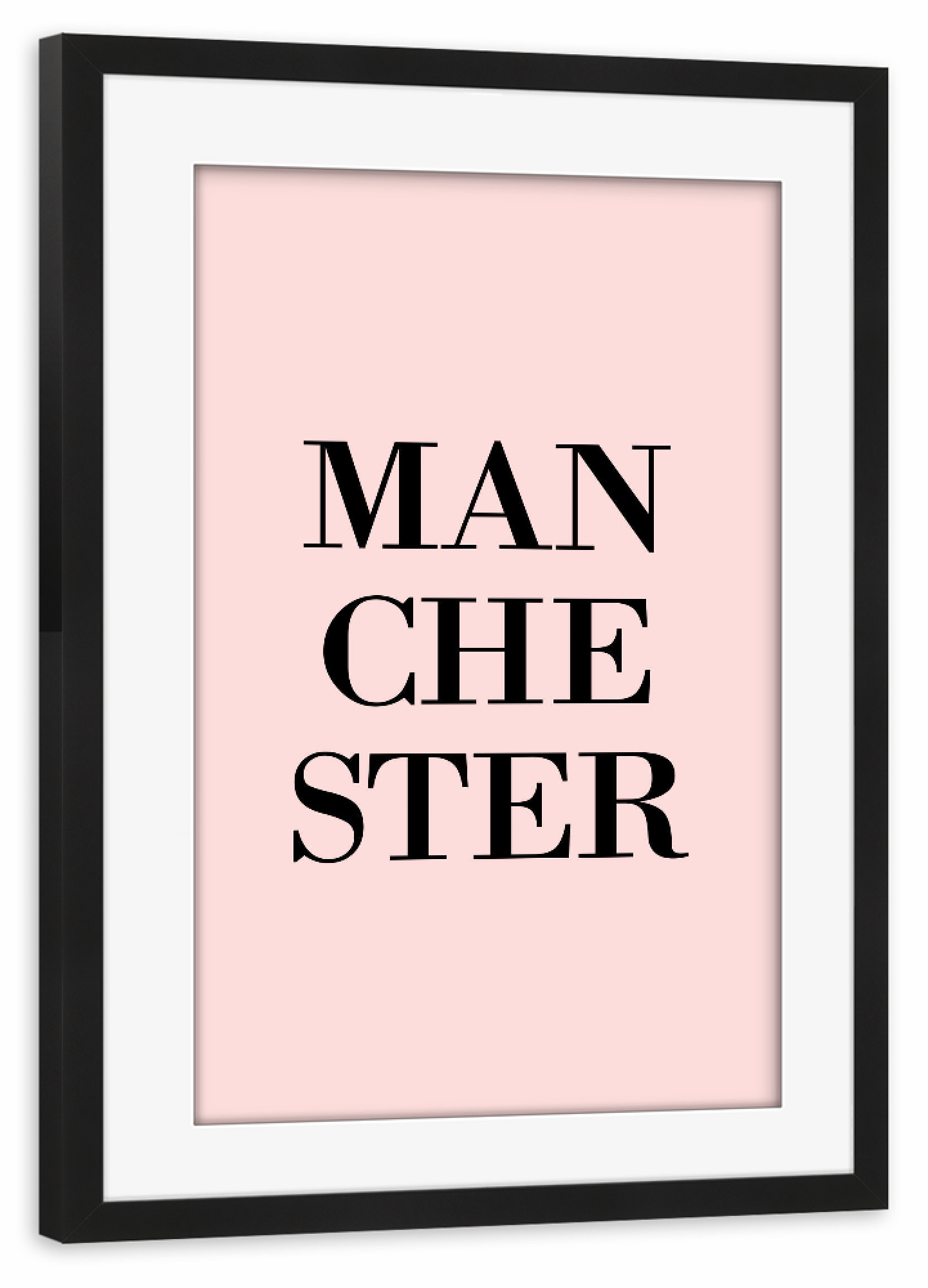 Poster mit Rahmen schwarz "Manchester Rosa" artboxONE - Städte,Typografie,Städte / Weitere