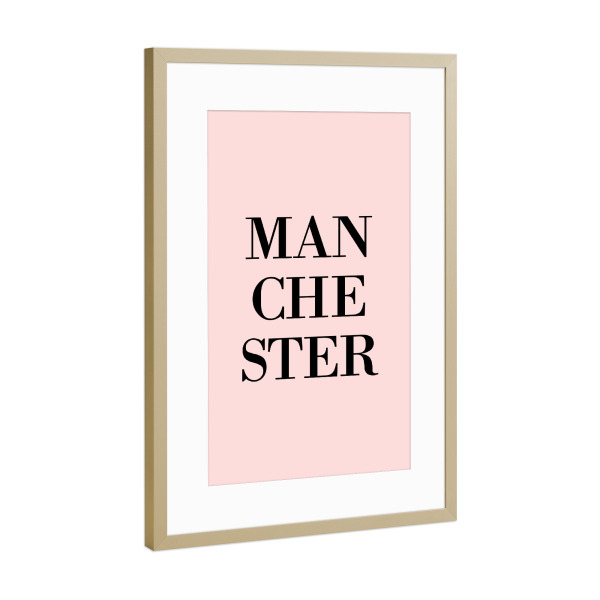 Poster mit Rahmen Gold "Manchester Rosa" artboxONE - Städte,Typografie,Städte / Weitere