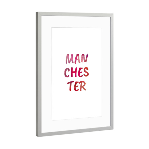 Poster mit Rahmen Silber "Manchester Aquarell Bunt" artboxONE - Städte,Typografie,Städte / Weitere