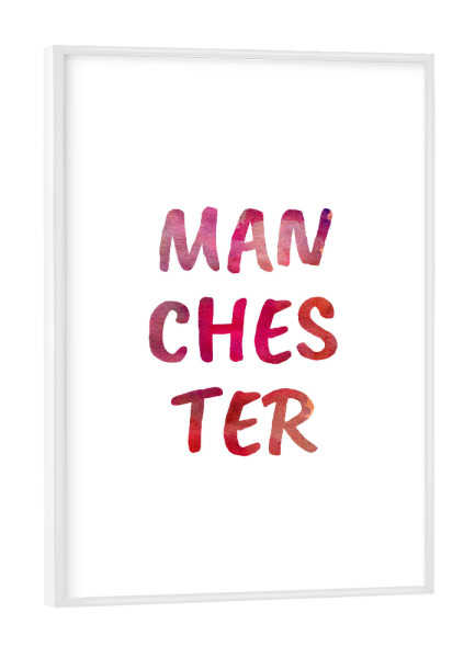 Poster mit weißem Rahmen "Manchester Aquarell Bunt" artboxONE - Städte,Typografie,Städte / Weitere