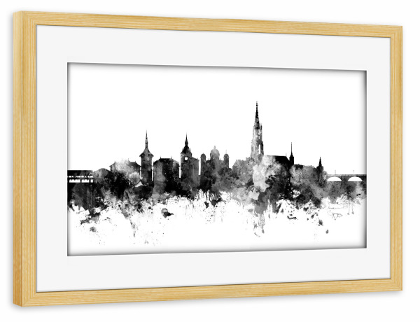 Poster mit Rahmen kiefer "Bern Switzerland Skyline bw" artboxONE - Städte,Reise,Schwarzweiß