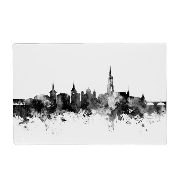 Holzbild "Bern Switzerland Skyline bw" artboxONE - Städte,Reise,Schwarzweiß