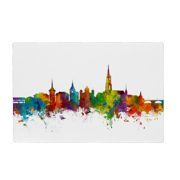 Holzbild "Bern Switzerland Skyline color" artboxONE - Städte,Reise - Bern,Skyline,Switzerland,Watercolor