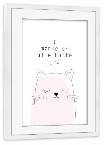 Poster mit Rahmen weiß "Alle Katte" artboxONE - Typografie,Tiere - Spruch,Niedlich,Süß,Schlafen,Nacht,Herz,Dänisch