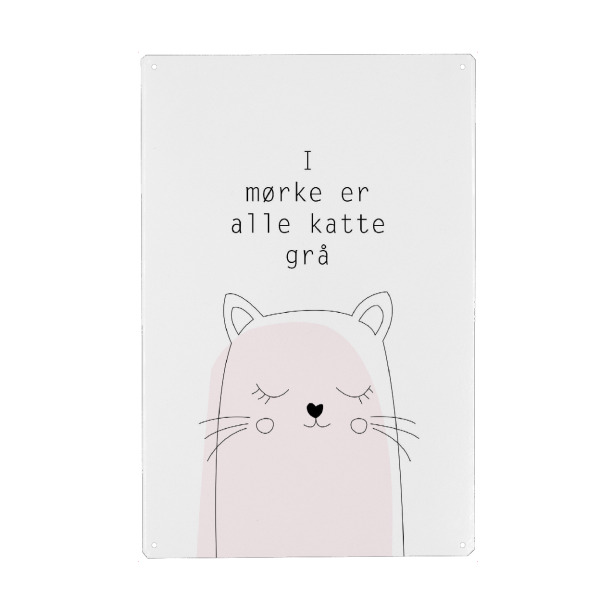 Metall Poster "Alle Katte" artboxONE - Typografie,Tiere - Spruch,Niedlich,Süß,Schlafen,Nacht,Herz,Dänisch - Blechschild