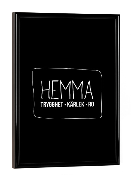 Poster mit schwarzem Rahmen "Hemma Trygghet Kärlek Ro" artboxONE - Typografie,Schwarzweiß,Liebe