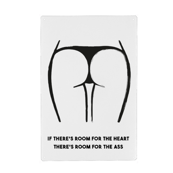 Holzbild "Room for the Ass" artboxONE - Typografie,Schwarzweiß,Männer - Arsch,Hintern,Popo,Herz,Sprichwort,Spruch,Schwedisch