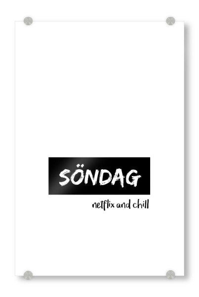 Acrylglasbild "Söndag" artboxONE - Typografie,Schwarzweiß - Sonntag,Chillen,Ausruhen,Serien,Fernsehen,Schwedisch,Wochenende