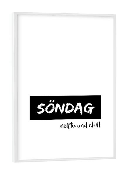 Poster mit weißem Rahmen "Söndag" artboxONE - Typografie,Schwarzweiß - Sonntag,Chillen,Ausruhen,Serien,Fernsehen,Schwedisch,Wochenende