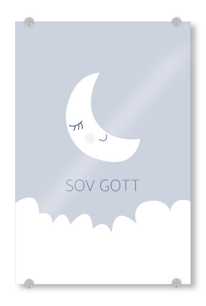 Acrylglasbild "Sov Gott" artboxONE - Typografie,Für Kinder - Mond,Nacht,Schlafen,Gut,Himmel,Wolken,Süß,Kinderzimmer,Schwedisch