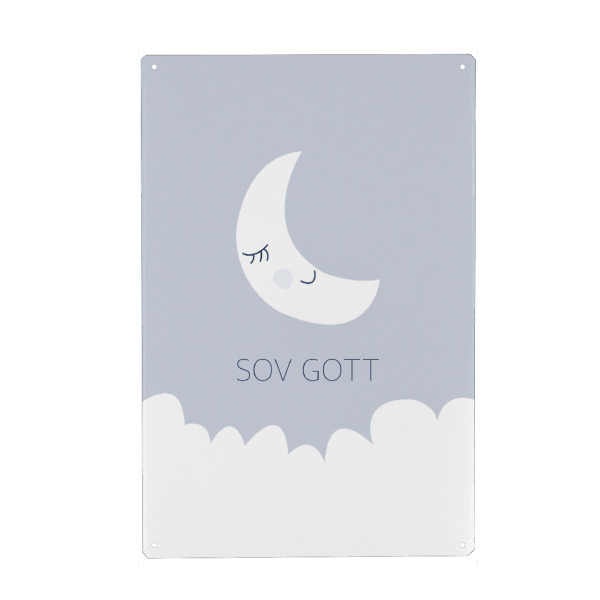 Metall Poster "Sov Gott" artboxONE - Typografie,Für Kinder - Mond,Nacht,Schlafen,Gut,Himmel,Wolken,Süß,Kinderzimmer,Schwedisch - Blechschild