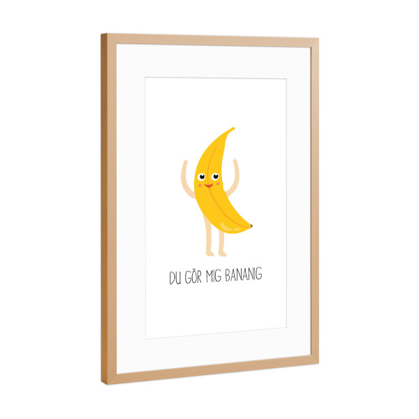 Poster mit Rahmen Kupfer "Du Gör Mig Bananig" artboxONE - Typografie,Für Kinder,Comic,Essen & Trinken / Obst & Gemüse