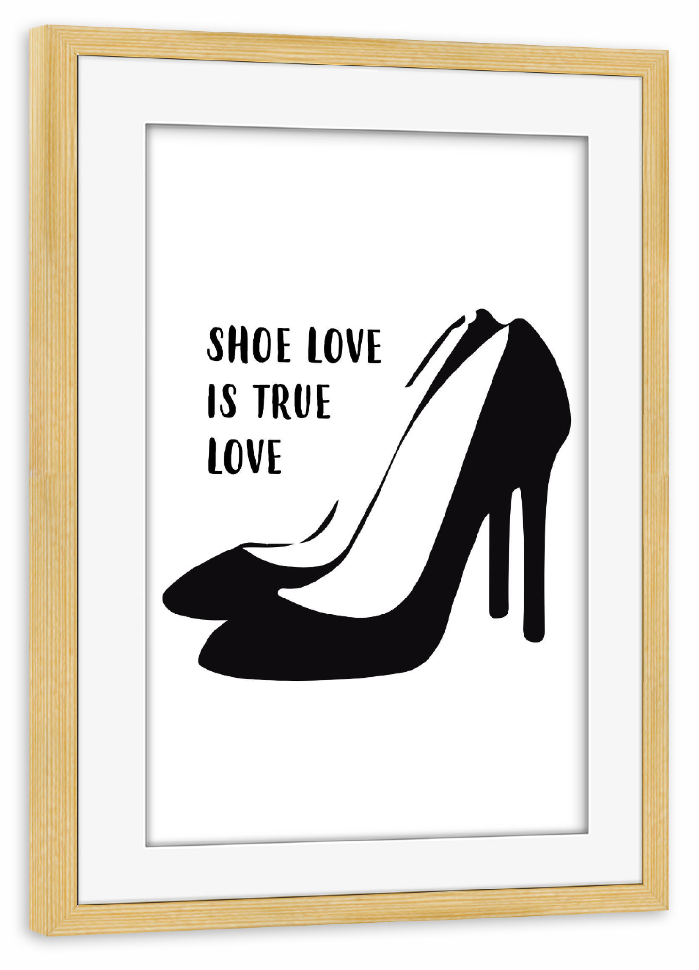 Poster mit Rahmen kiefer "Shoe Love" artboxONE - Typografie,Schwarzweiß,Fashion,Für Mama - Schuhe,Schuhfanatiker,Shoppen,Fashion,Liebe,Geschenk