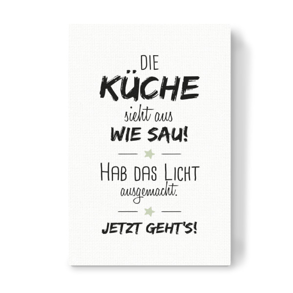 Leinwandbild "Die Küche" artboxONE - Typografie,Schwarzweiß - Küche,Putzen,Putzfrau,Aufräumen,Clean up,Büro,Spaß,Quatsch