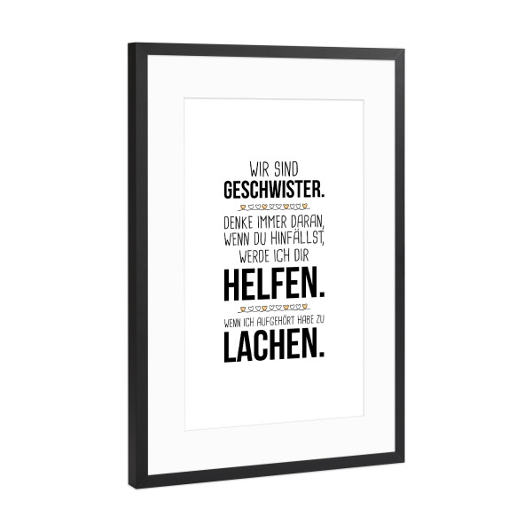 Poster mit Rahmen Schwarz (Metallic) "Geschwister" artboxONE - Für Kinder,Menschen,Schwarzweiß