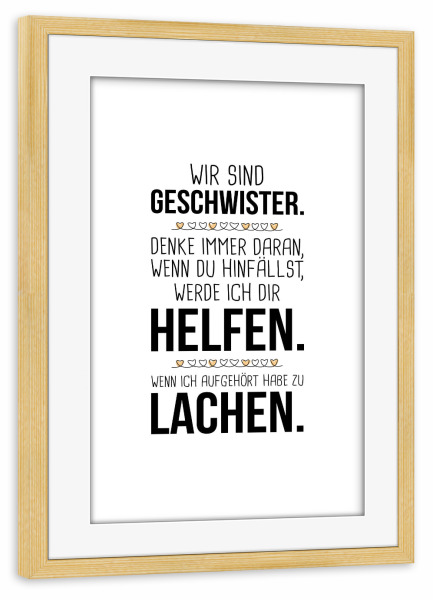Poster mit Rahmen kiefer "Geschwister" artboxONE - Für Kinder,Menschen,Schwarzweiß