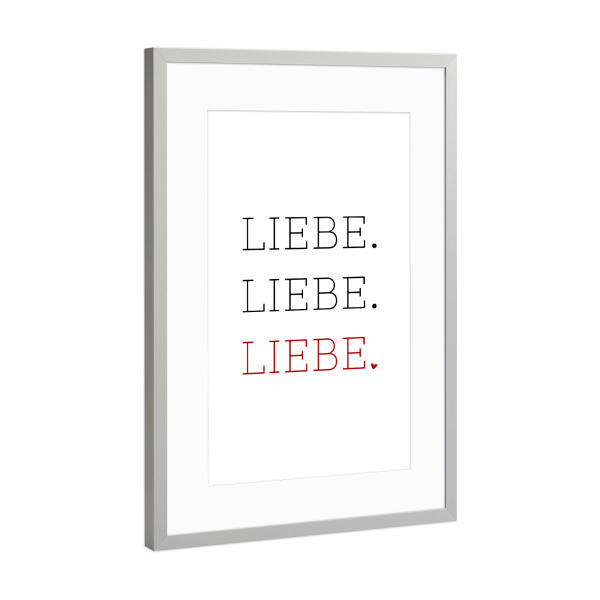 Poster mit Rahmen Silber "Liebe Liebe Liebe" artboxONE - Typografie,Liebe - Beziehung,Freundin,Geschenk,Paar,Pärchen,Wort