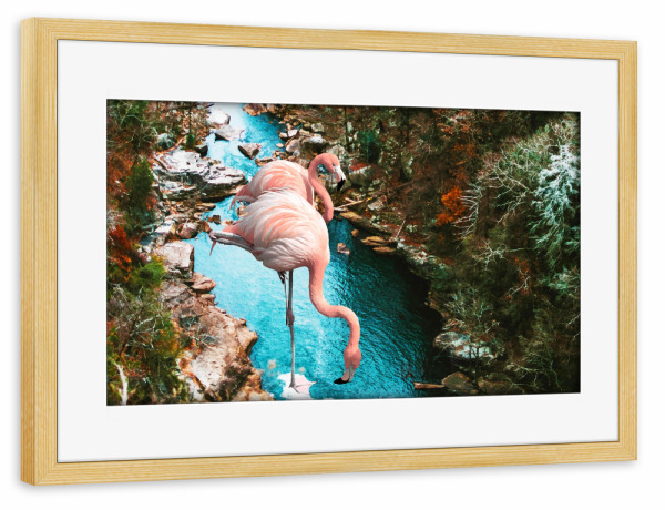 Poster mit Rahmen kiefer "Flamingo Forest" artboxONE - Natur,Tiere