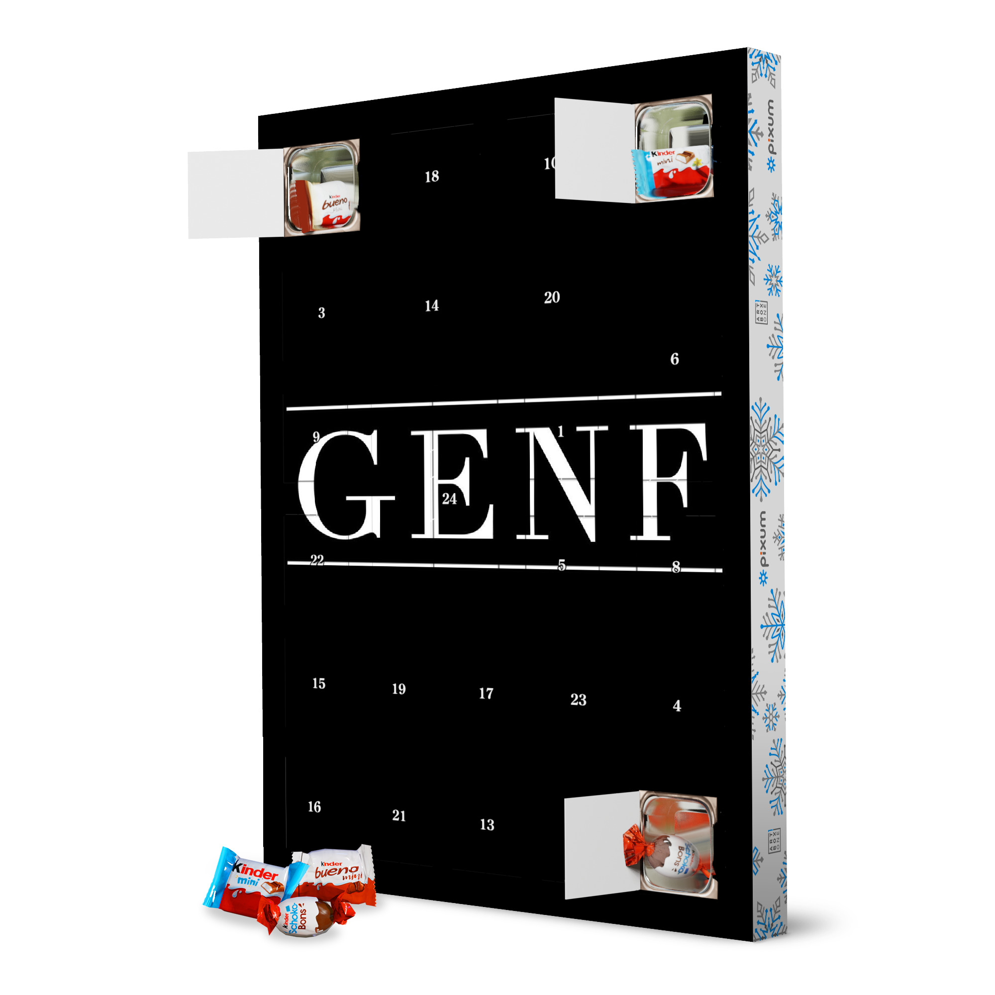 Adventskalender XXL mit Produkten von Kinder GENF | HORIZONTAL artboxONE Adventskalender Typografie