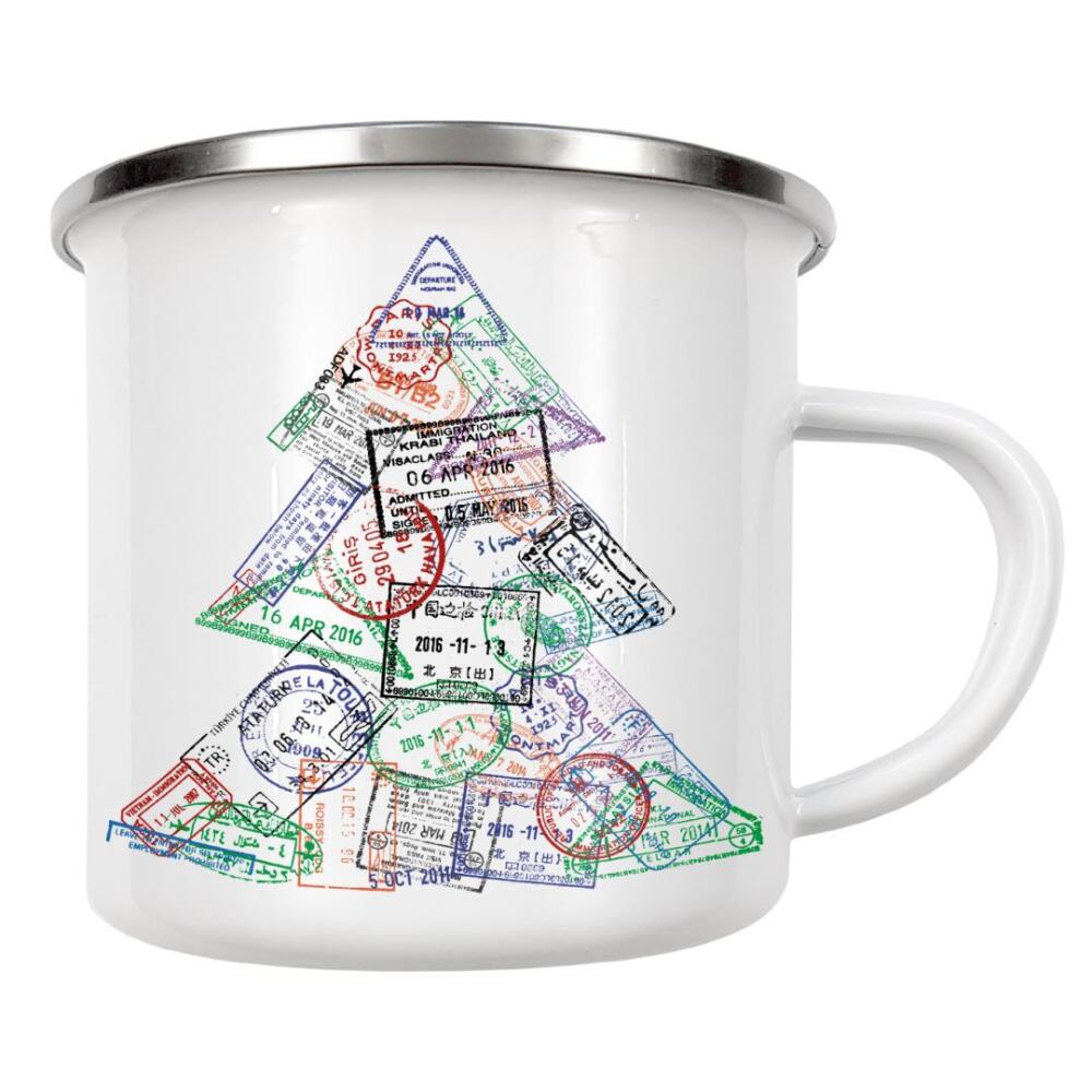 Emaille Tasse "Passstempel Weihnachtsbaum" artboxONE - Reise,Weihnachten,Reise / Länder