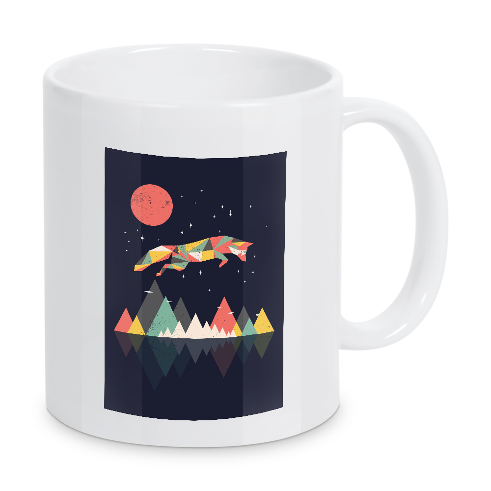 Tasse "Geometrischer wilder Fuchs" artboxONE - Tiere,Abstrakt - Geometrisch,Geometrisch,Abstrakt,Bunt,Natur,Fuchs,Springender fuchs,Berge,Einzigartig